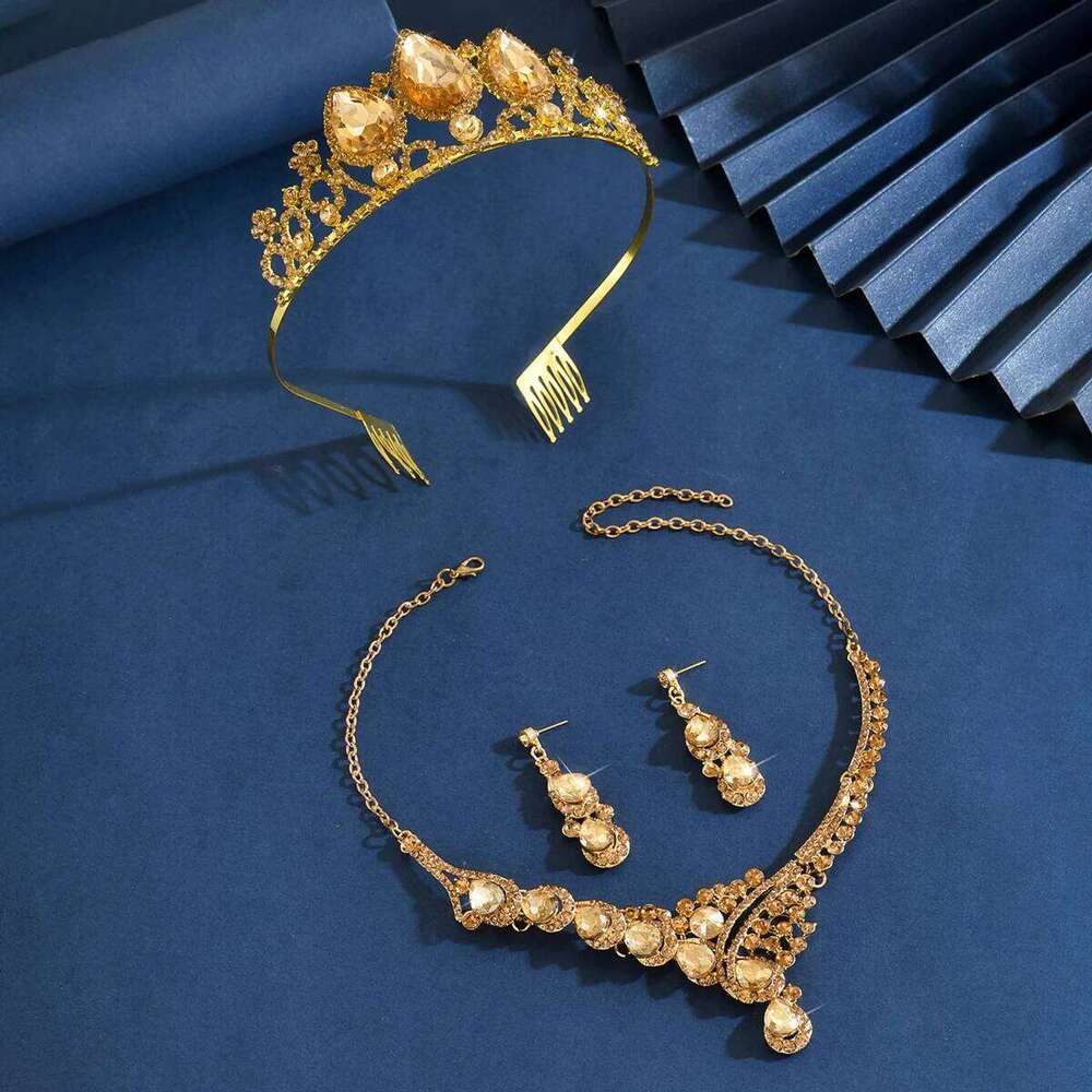 Ladies' Fashion Design Water Drop Necklace Earrings Crown Jewelry Set Wedding Party Festival Gift Z260313