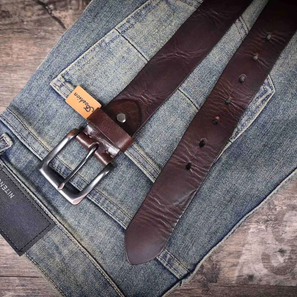 Vintage Genuine Men's Cowhide Belts Pin Buckle Italian Thickened Leather With Box,Ideal Choice For Gift Z260226