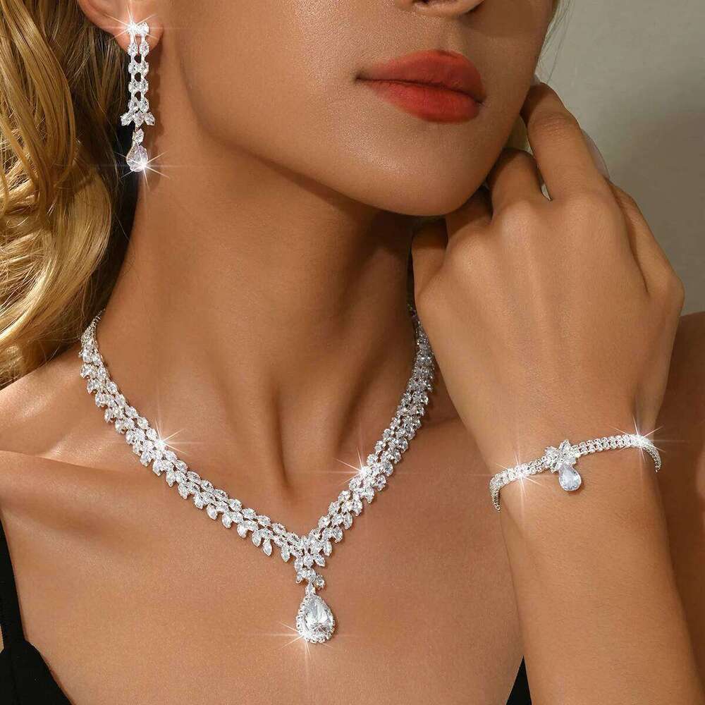Korean version romantic gentle silver necklace earrings bracelet ring four piece set versatile wedding dress accessories Z260313