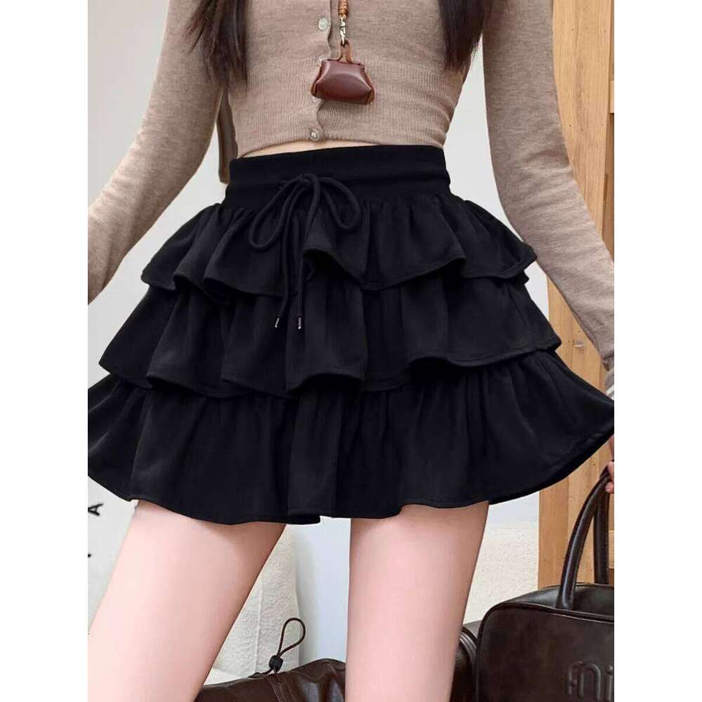 Brown Suede Layered Mini Women 2025 High Waisted A-Line Short Skirt, Coquette Skirt for Fall Winter Z260314