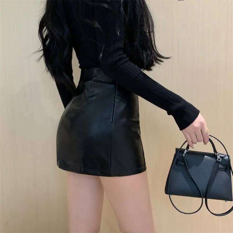 Black Mini Pu Leather Skirt Women Korean Fashion High-Waisted Elasticity Punk Style Bodycon Goth Sexy Skirts Female Z260314