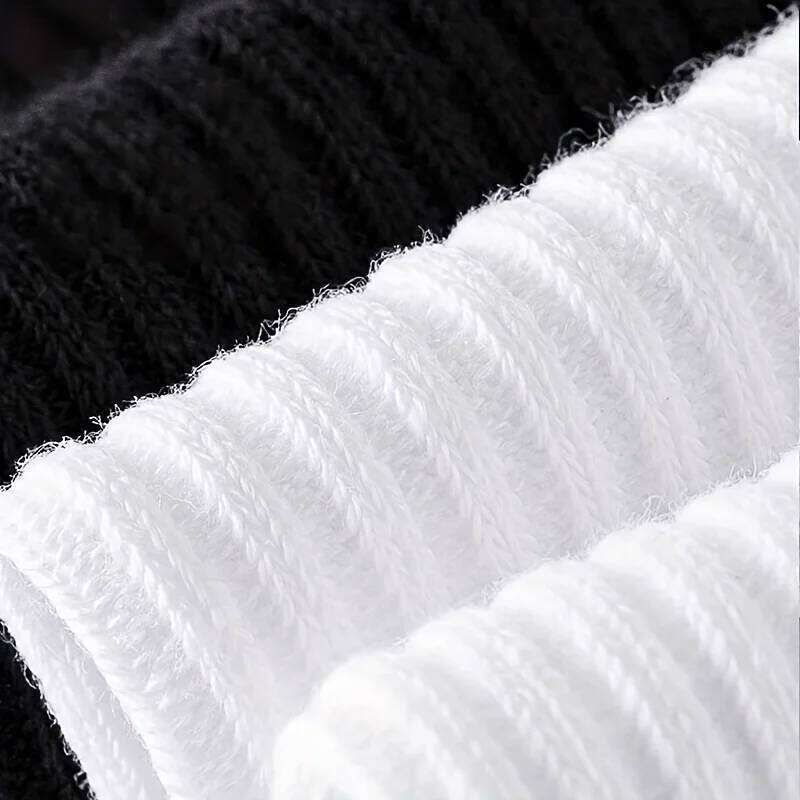 6 Pairs of Men's Pure Color Vertical Pattern Mid-Calf Socks, Versatile Black Socks for Business All Seasons, Breathable Z260314