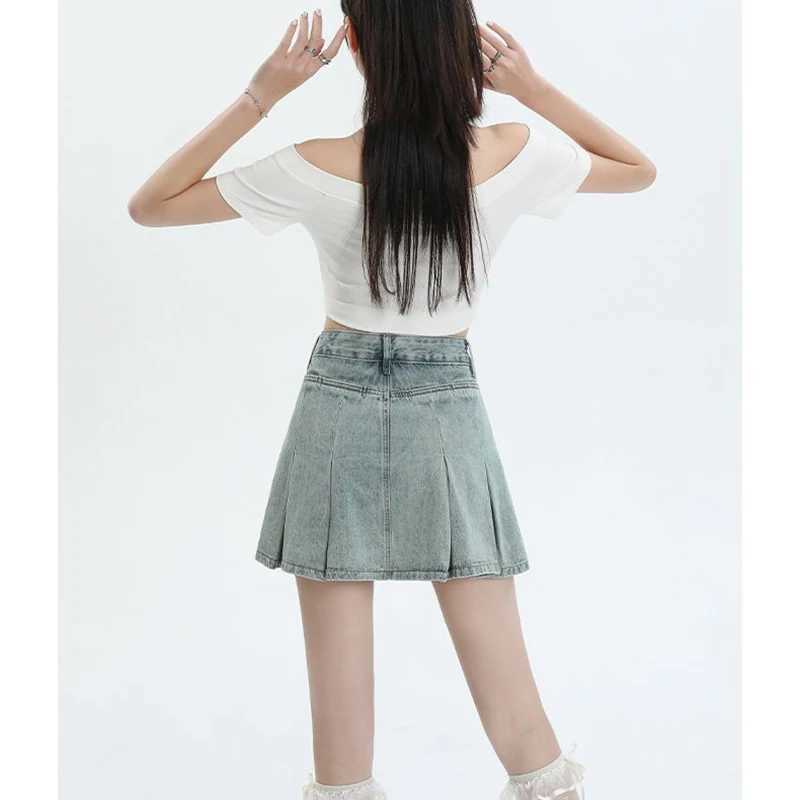 Summer Lady Korean Sweet Ins High Waist Denim Skirts Women Fashion Designer Thin Mini Jeans Skirts s Fashion Blue Dress M260314