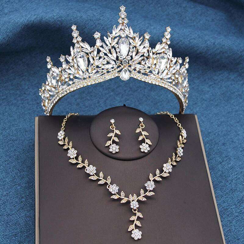 Pink Jewelry Sets with Tiaras Crowns Wedding Crown and Necklace Set Party Birthday Gifts Bridal Pageant Z260313