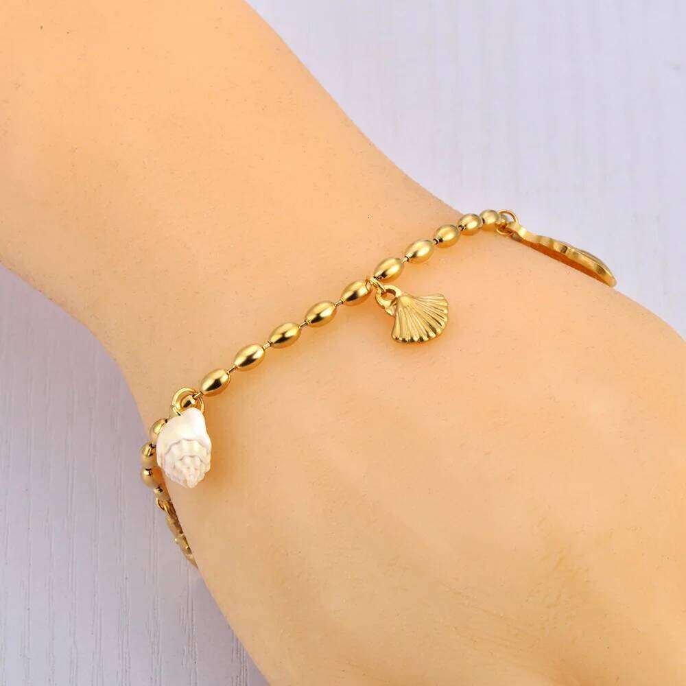 Lokaer Trendy Shell Starfish Pearl Charm Bracelets for Women 18K Gold Plated Stainless Steel Daily Jewelry Waterproof B24114 Z260313