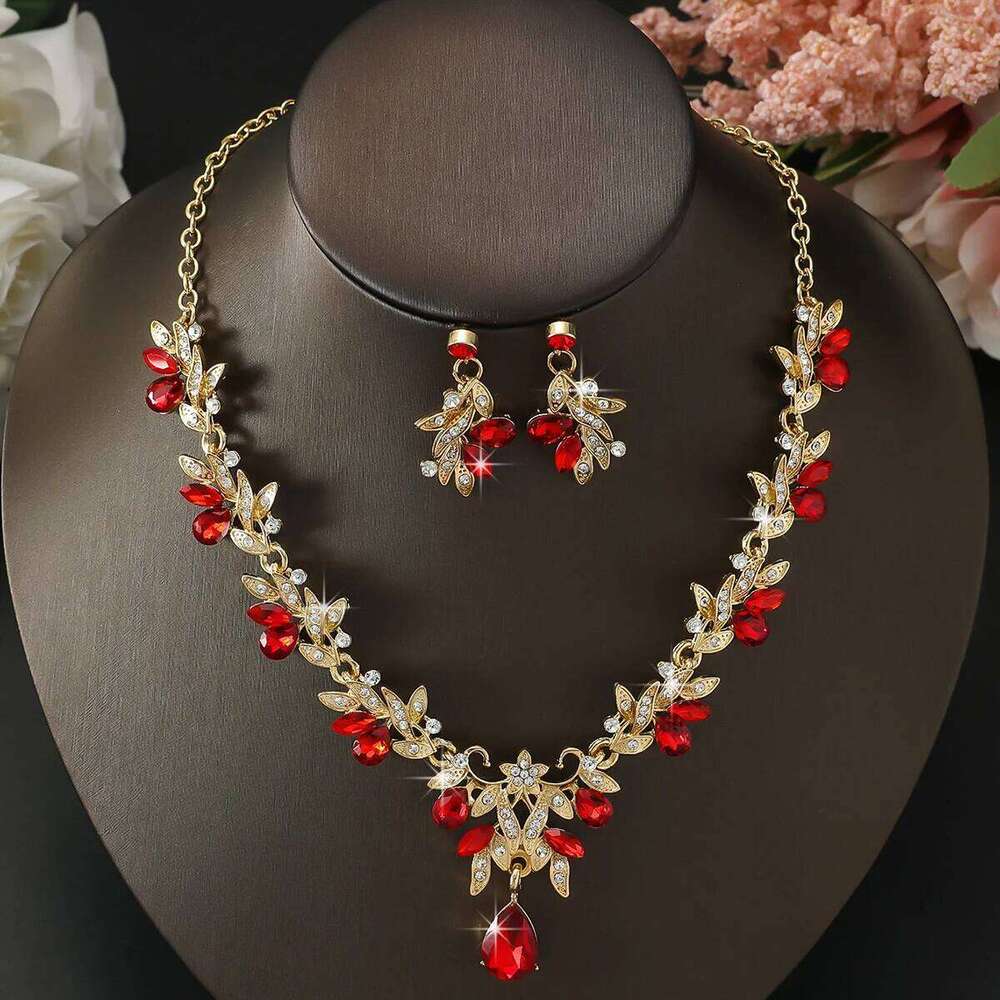 Ladies' Sparkling Flower Necklace, Earrings, Jewelry Set, Suitable for Wedding, Party, Festival Gifts Z260313