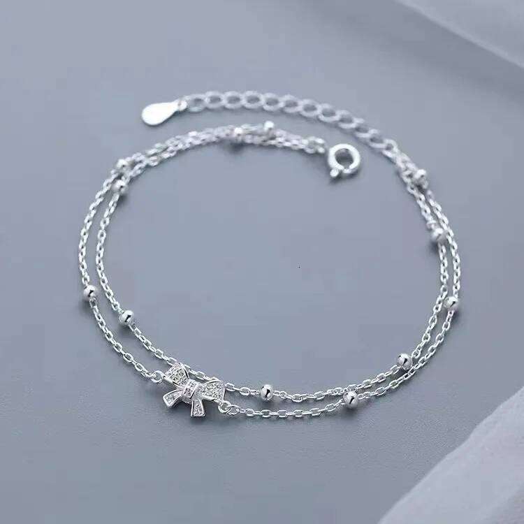 925 Sterling Silver Double Layer Bownot Bracelets For Women Vintage Korean Sparking Zircon Chain Bracelet Party Fine Jewelry Z260313