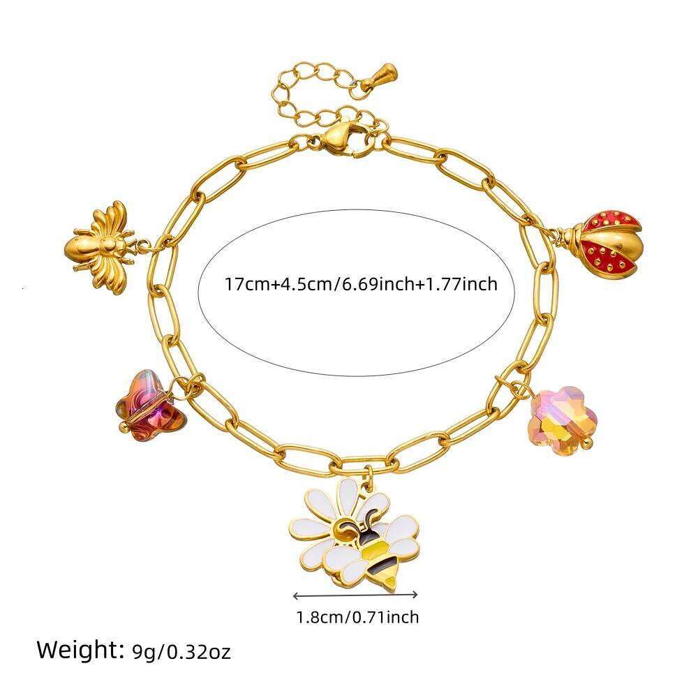 DIEYURO 316L Stainless Steel Bee Flowers Ladybug Butterfly Necklace Bracelet Earrings Set Lady New Fashion Waterproof Jewelry Z260313