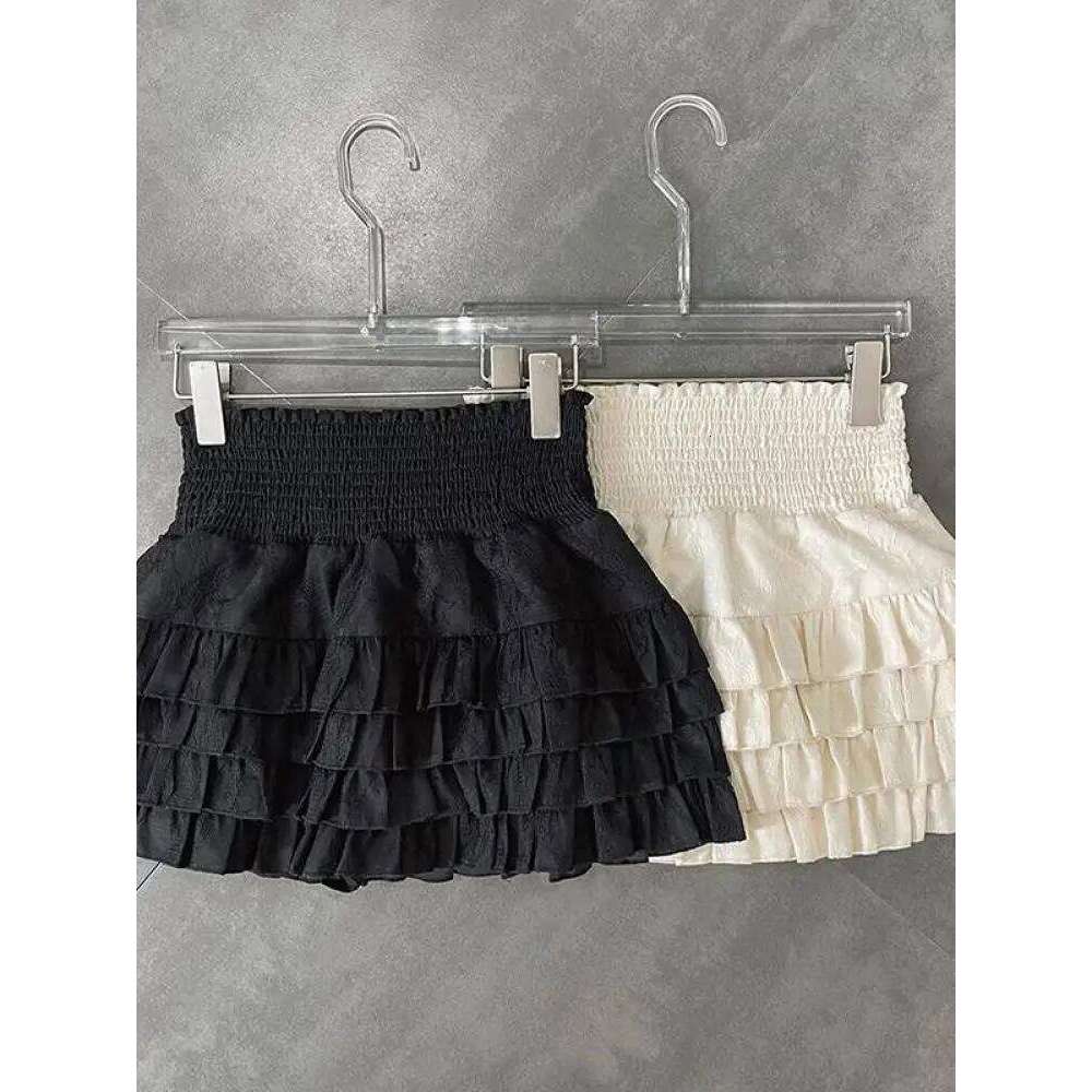 Streetwear Y2k Ruffles Mini Women Sweet Kawaii High Waist Lace A Line Skirt Summer Korean Fashion Black Ball Gown Skirts Z260314
