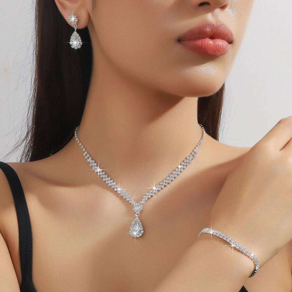 4 Pieces Of Women's Wedding Accessories, Earrings, Necklaces, Bracelets, Bridal Jewelry Sets, Banquet And Party Accessories-2910 Z260313