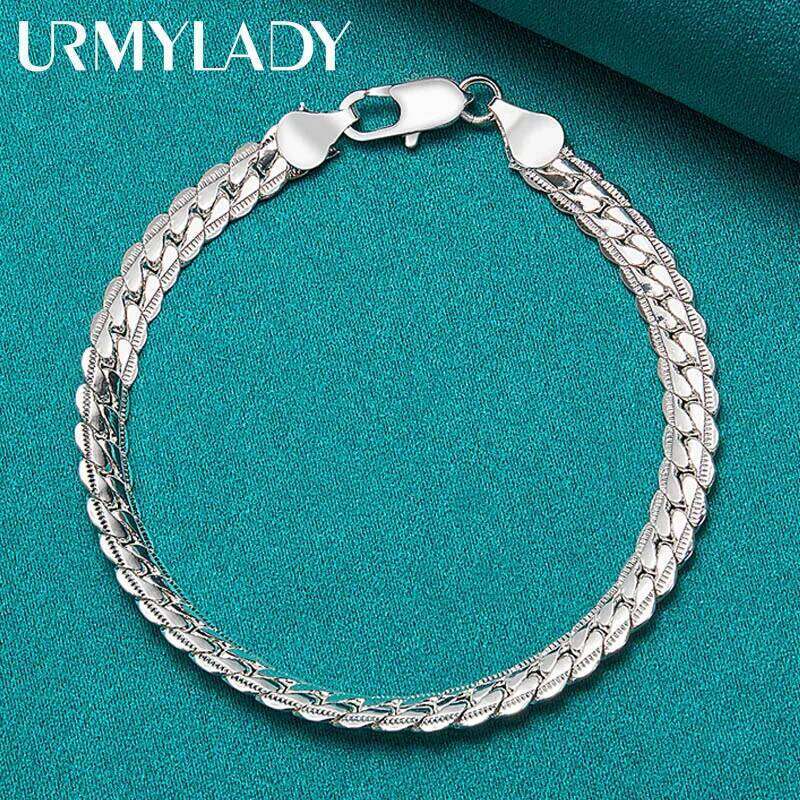 URMYLADY 925 Sterling Silver 6mm Side Charm Chain Bracelet Wedding Engagement Celebration Party For Women Man Fashion Jewelry Z260313