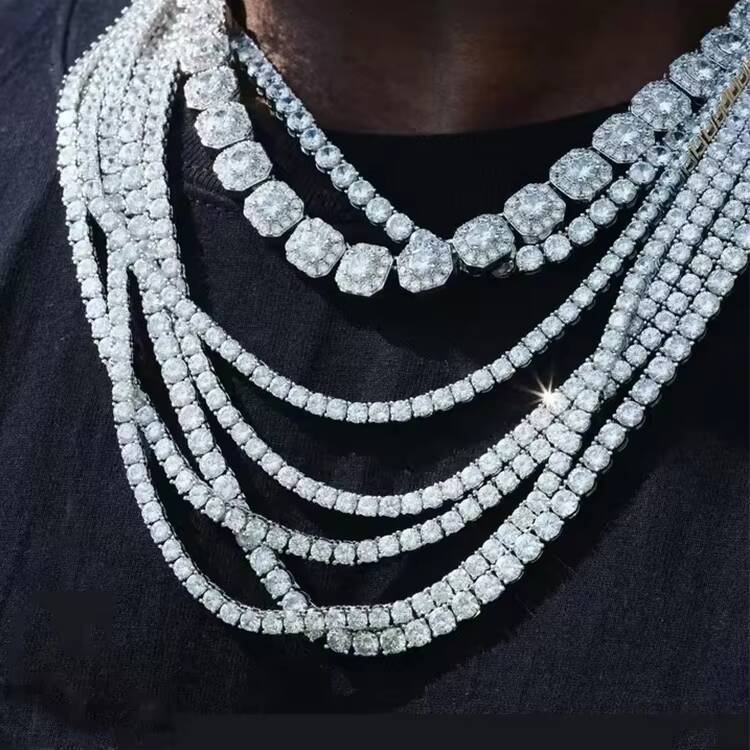Ready to Ship GRA Moissanite 2mm-5mm Pass Diamond Test S925 Sterling Silver Women Men HipHop Diamond Tennis Chain Necklace