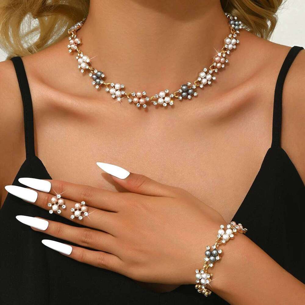 4PC Women's Fashion Imitation Pearl Necklace Earrings Bracelet Jewelry Set Suitable for Wedding, Party, Festival Gifts-8532 Z260313