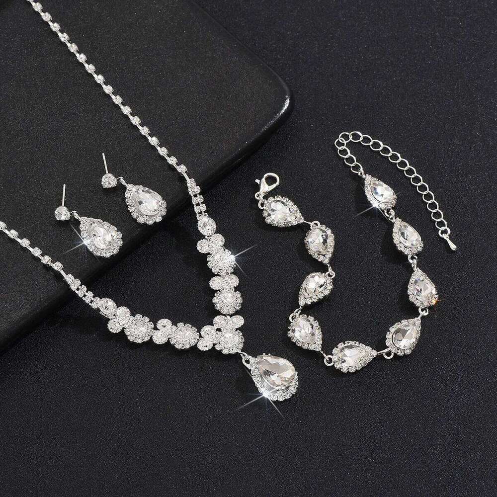 4PC Women's Fashion Copper Inlaid Claw Chain Water Drop Necklace Earrings Bracelet Set Suitable for Wedding, Party, Festival Gif Z260313