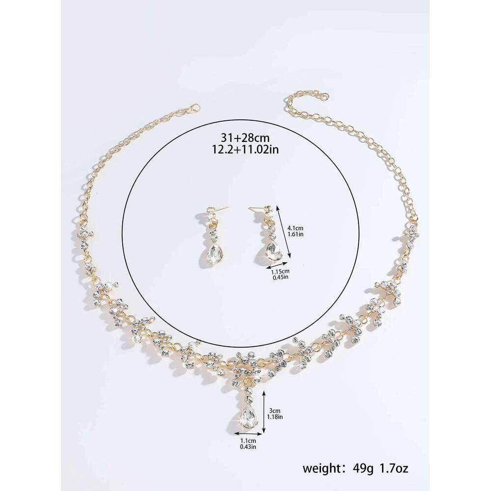 Ladies' Fashion Design Water Drop Geometric Necklace Earrings Crown Jewelry Set Wedding Party Festival Gift Z260313
