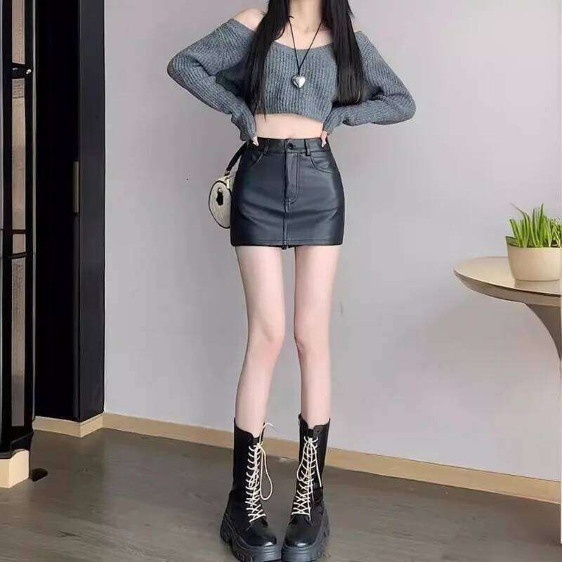 PU Small Leather Skirt for Women Spring Autumn New Style High Waist Slim Sexy Short Buttocks Z260314