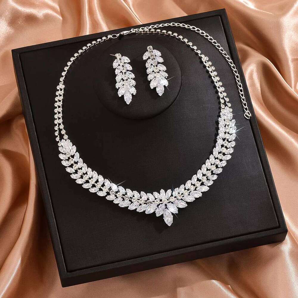 3PC Women's Fashion Zircon Water Drop Necklace Earrings Jewelry Set Light Luxury Wedding Party Festival Gift-8564 Z260313