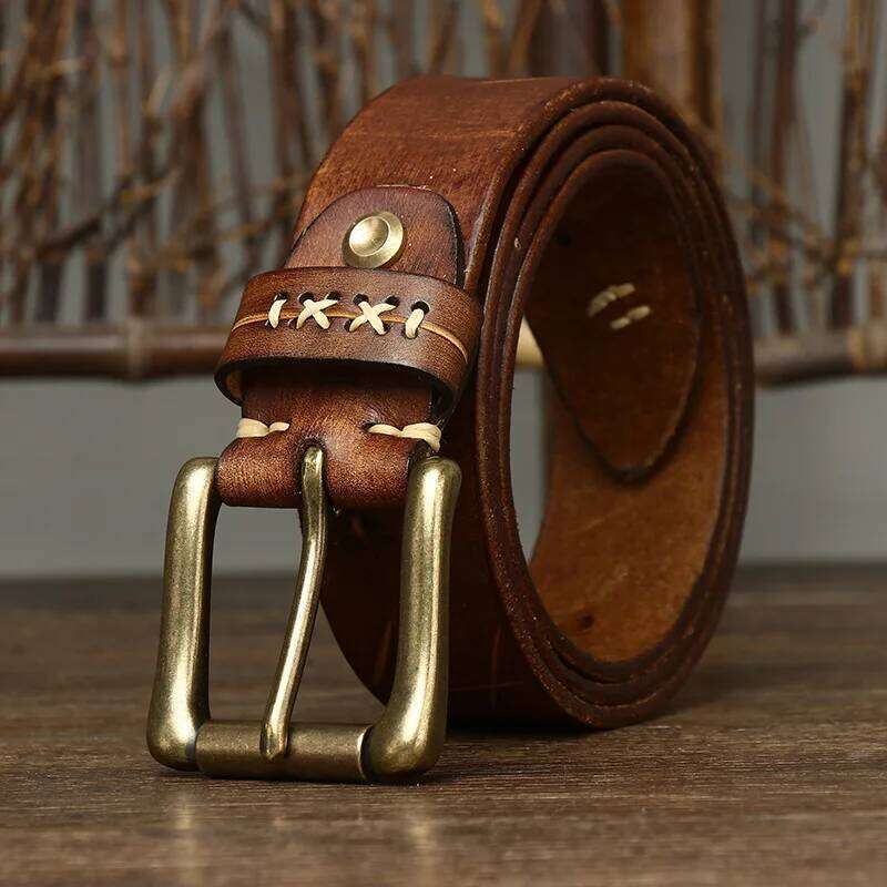 3.8CM Men High Quality Genuine Leather Belt Luxury Brass Pin Buckle Belts Pure Cowskin Vintage Strap Male Jeans for Man Z260226