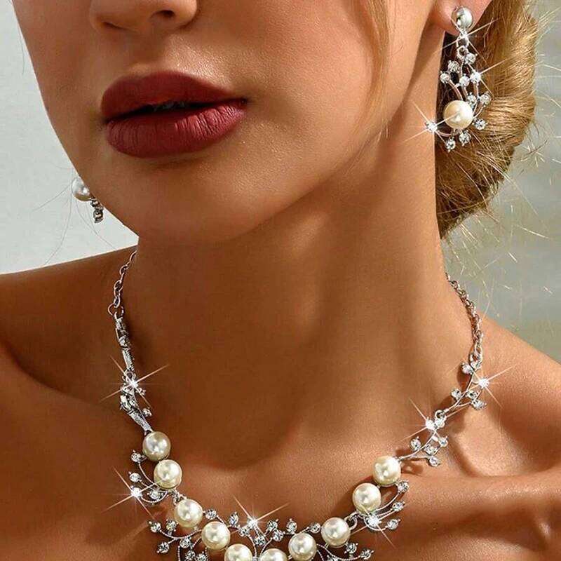 1set Fashion Necklaces Party Daily Sacrament Wedding Accessories Women's Pearl Earrings Jewelry Set Z260313