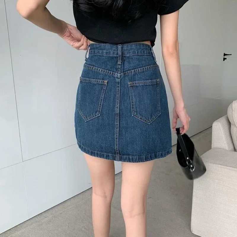 Summer Lady Classic High Waist Blue Skirt Hot Sale Women Thin A-line Dress s Vintage Fashion Solid Denim Short Skirt M260314