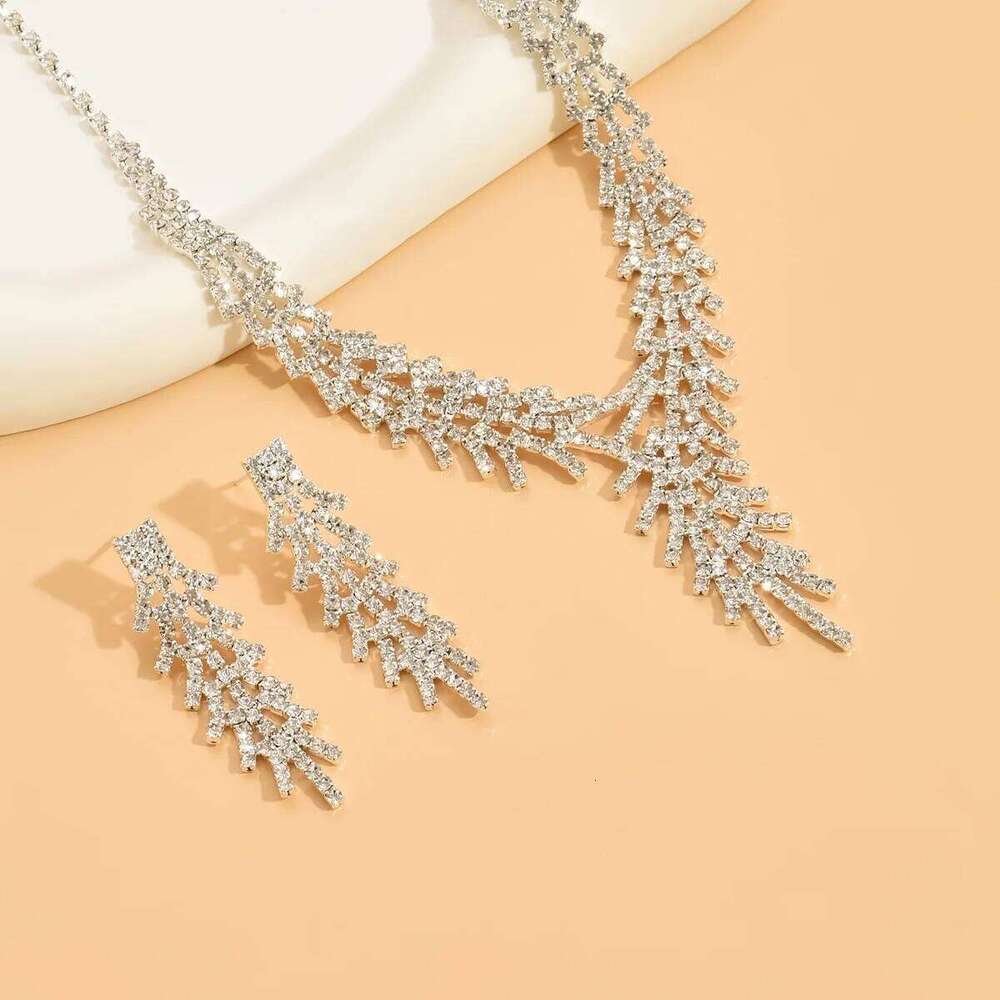 Women Shiny Branch Rhinestone Jewelry Set Necklace Earrings Party Prom Evening Fashion Accessories Z260313