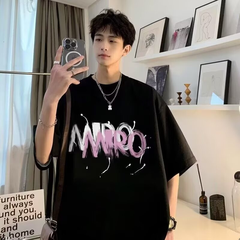 Summer American Polo Designer T-shirt Style Trendy Loose Fit Heavyweight Short Sleeve Designer Hoodie For Men With Letter Print Casual And Comfortable