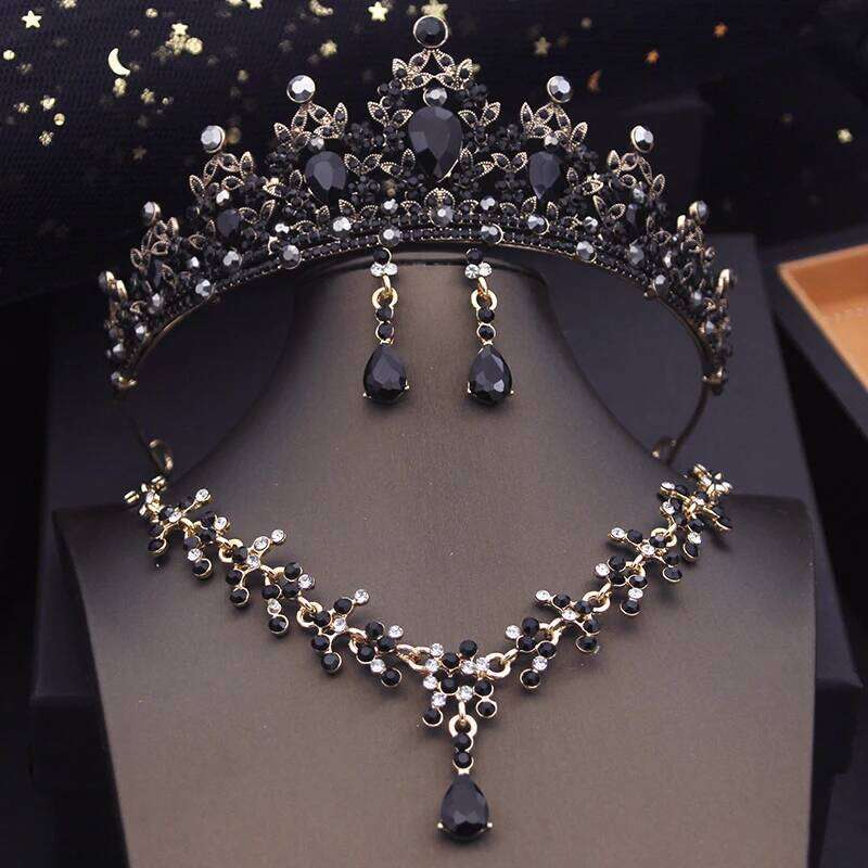 Princess Crown Bridal for Girls Blue Tiaras Choker Necklace Sets Bride Wedding Dress Prom Jewelry Accessories Z260313