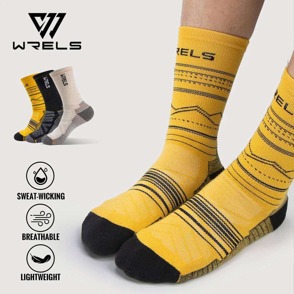 WRELS Merino Wool Hiking Running Soft Lightweight Shock Absorption Damping Mid-Calf Breathable Ankle Cycling Socks Z260314