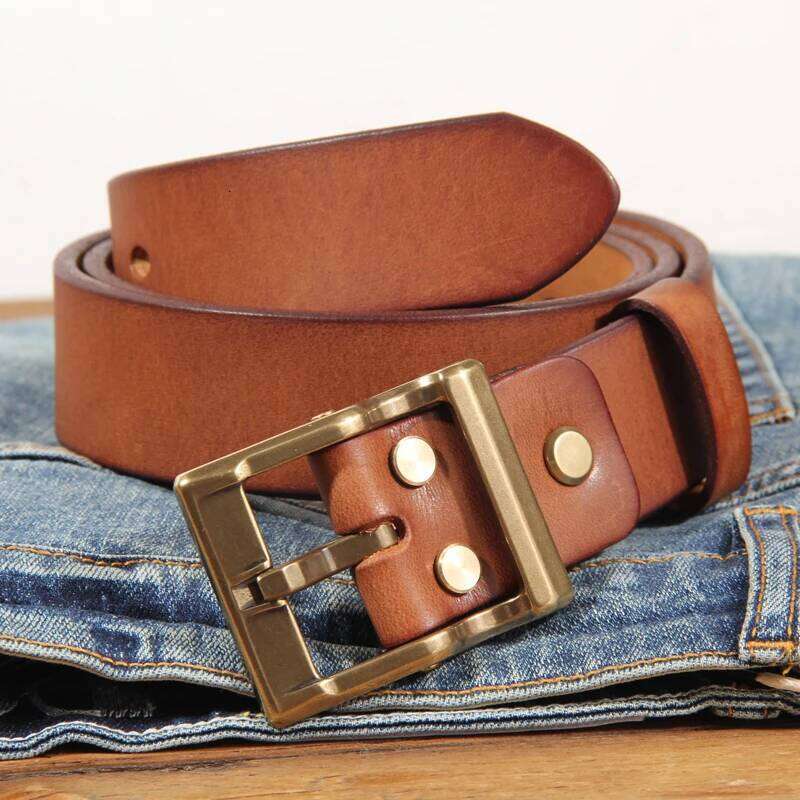 Retro Heavy Metal Rock Style Brass Pin Buckle Casual Men's Leather Vintage Luxury Handmade Top Layer Cow Jeans Soft Belt Z260226