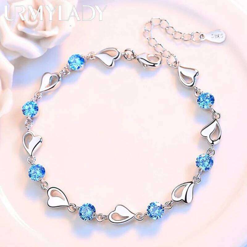 925 Sterling Silver Bracelet Jewelry High Quality Retro Heart Wedding Shaped Cubic Zirconia Length 20CM Z260313