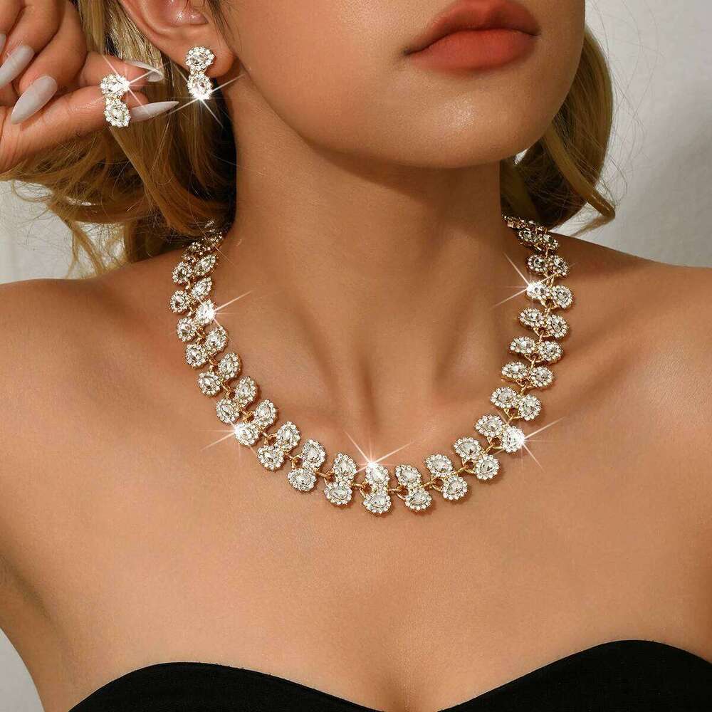 European and American popular retro leaf with diamond jewelry set, fashionable wedding accessories, bride accessories set Z260313