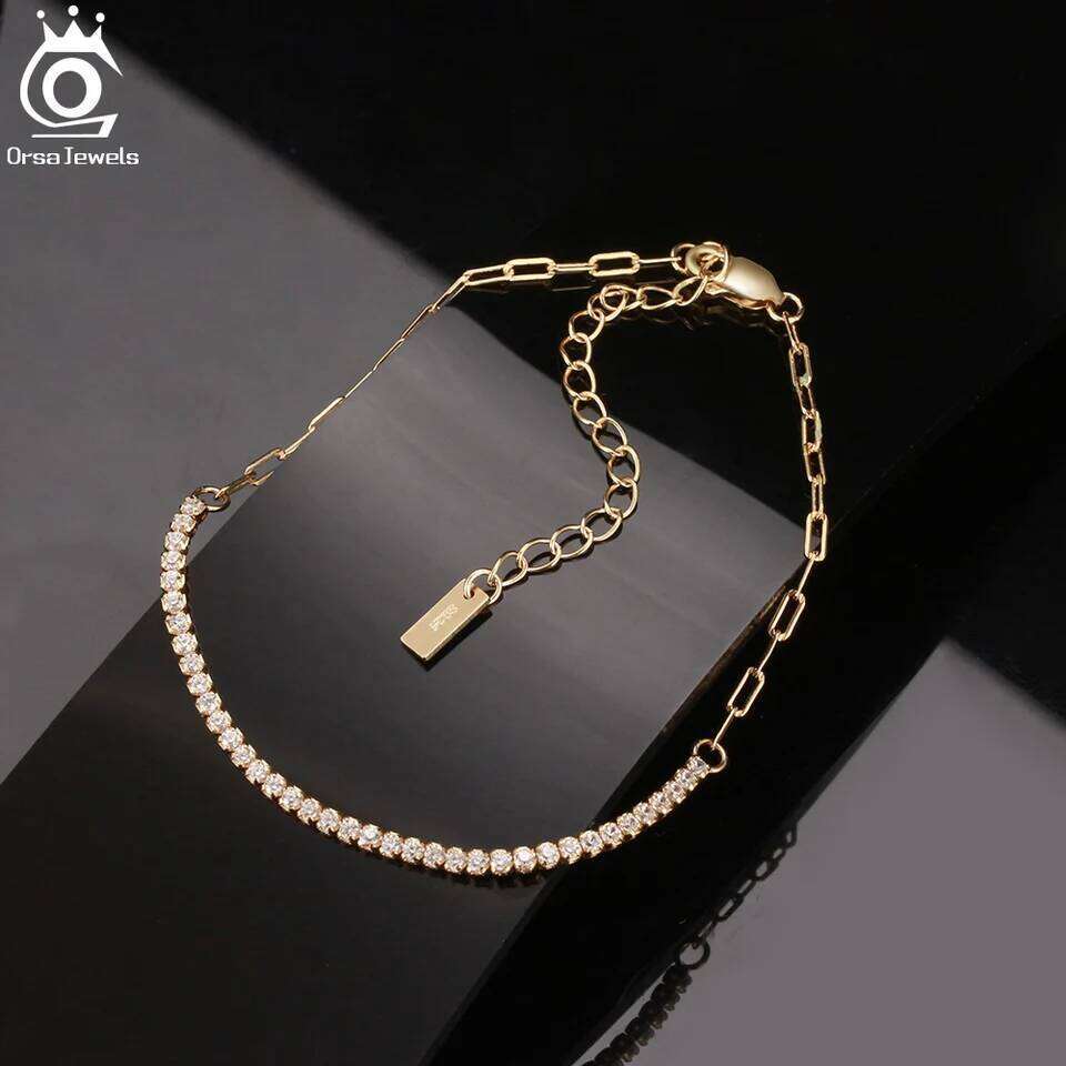 ORSA JEWELS 14K Gold Plated Paperclip Chains Tennis Bracelet For Women 925 Sterling Silver Handmade Bracelets Jewelry SB141 Z260313