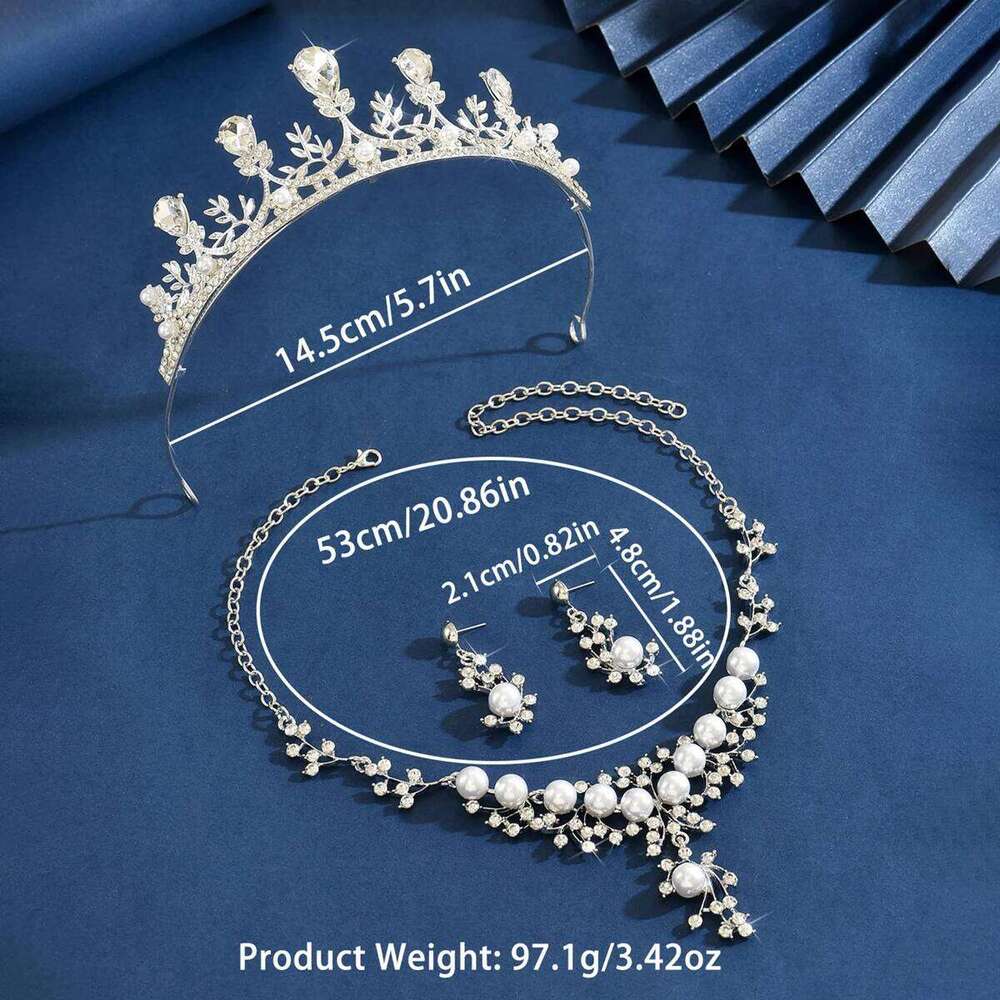 Ladies' fashionable water droplet design luxurious crown necklace earrings jewelry set wedding party holiday gift Z260313