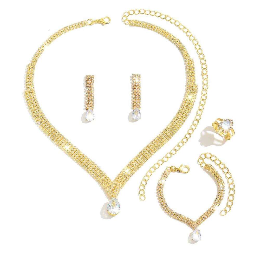 5piece Luxury Rhinestone Bridal Wedding Jewelry Set, Elegant and Sparkling Party Necklace Earrings Bracelet Ring, Romantic Women Z260313