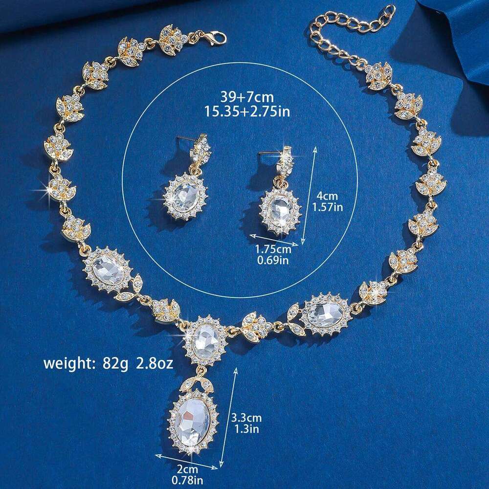 4PC Women's Fashion Waterdrop Geometric Oval Crown Necklace Earrings Jewelry Set Suitable for Wedding, Party, Festival Gifts Z260313