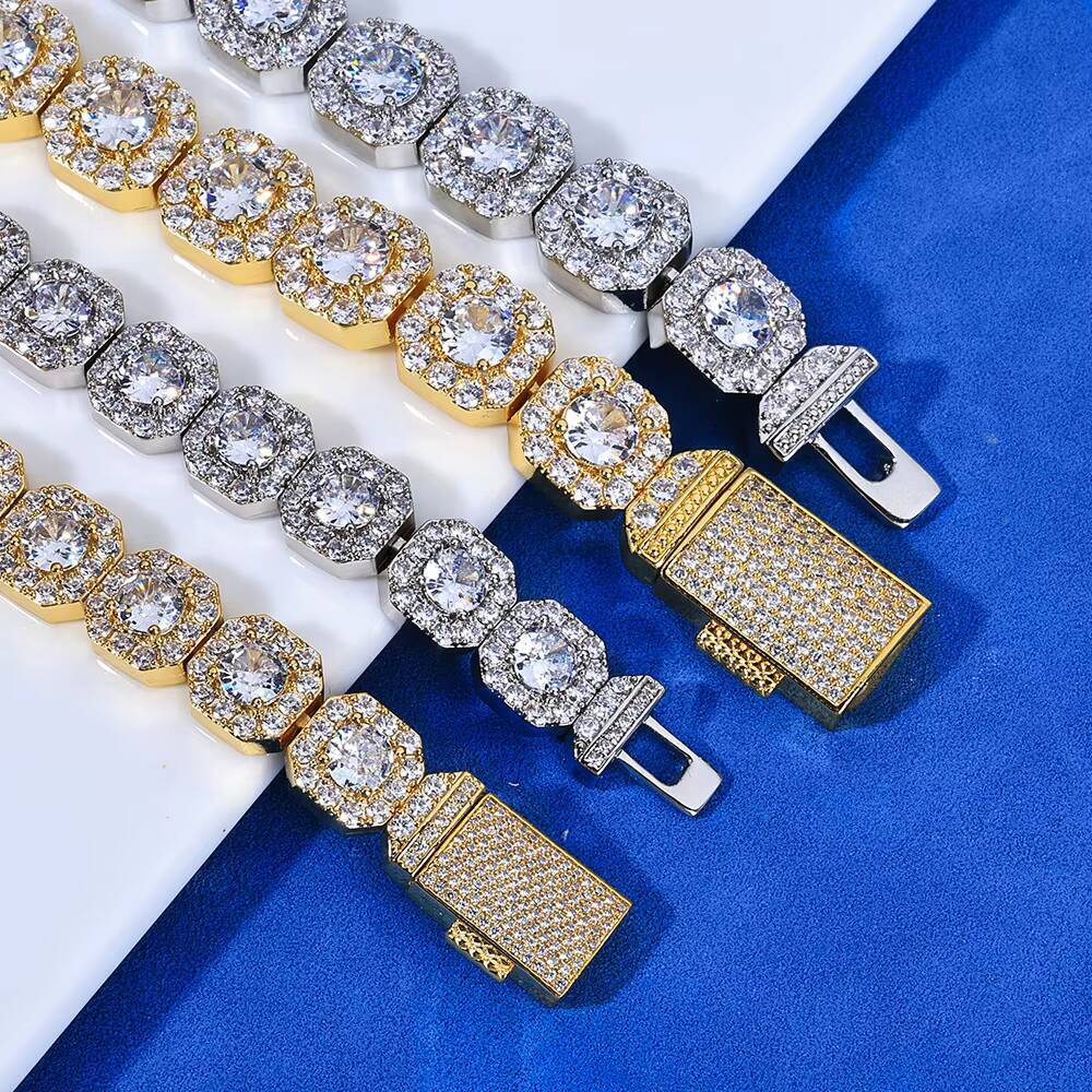 NUOYA Hip Hop Style VVS Moissanite Tennis Chain 925 Silver Bracelet 10/12mm Iced Out Durable Fine Jewelry Luxury