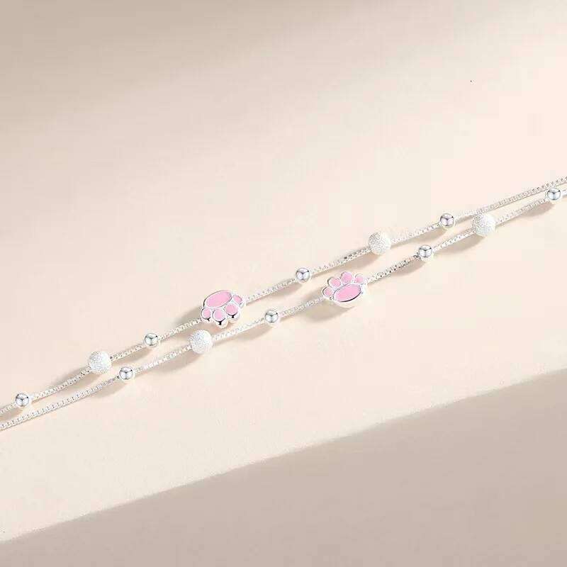 S925 Sterling Silver Bracelets Cute Sweet Pink Cat Claw Adjustable Bracelet for Women Girls Engagement Party Trendy Jewelry Gift Z260313