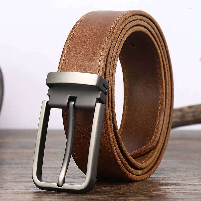 3.3cm Wide Cowhide For men Belt Personality Retro Pin buckle Jeans Youth Men's Belts Gift Genuine Leather Man Z260226