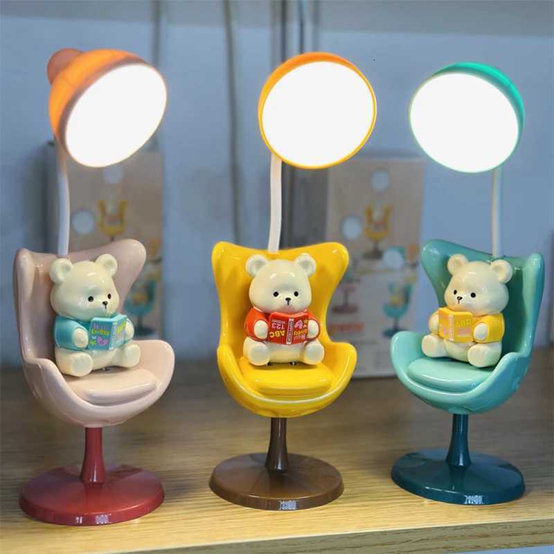 Creative Cute Bear Flexible Led Study Desk Lamp with Phone Holder Bedside Color Adjust Table Lamp for Kids Student Room Y260314