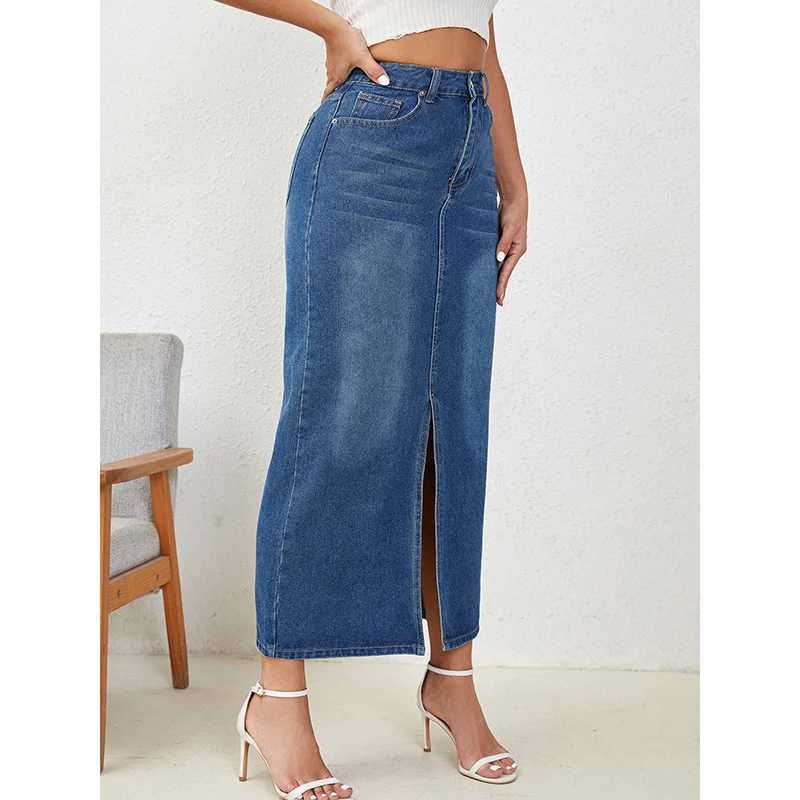 Women High Waist Gothic Skirts Jeans s Vintage High Street Casual Denim Dress Female Streetwear Blue Punk Straight Skirts M260314