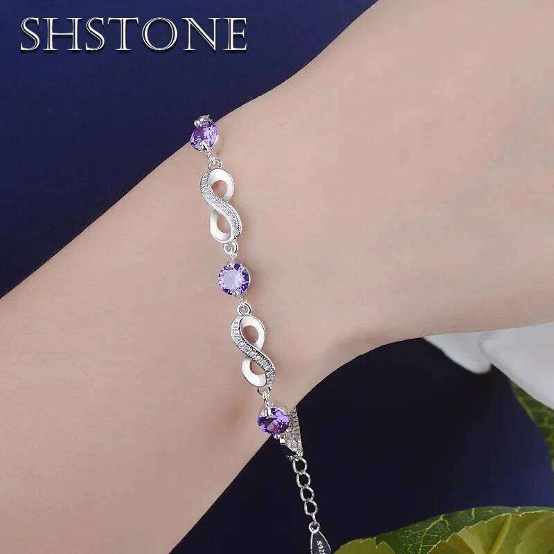 SHSTONE Authentic 925 Sterling Endless Love Infinity Chain Link Adjustable For Women Bracelet Luxury Silver Jewelry Gifts Z260313