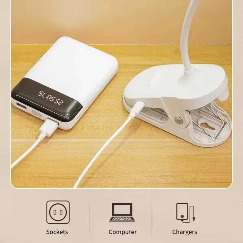 Portable USB Table Lamp Rechargeable Desk Lamp with Clip Bed Reading Night Light LED Touch 3 Modes Dimming Eye Protection Light Y260314