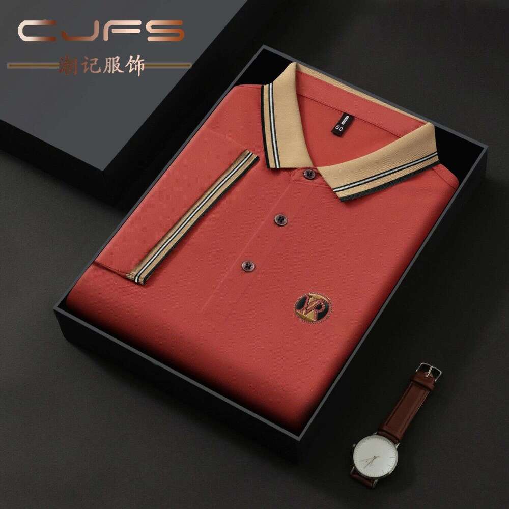 Summer new men's short-sleeve T-shirt, loose casual embroidered polo shirt for middle-aged and elderly men, dad-style top