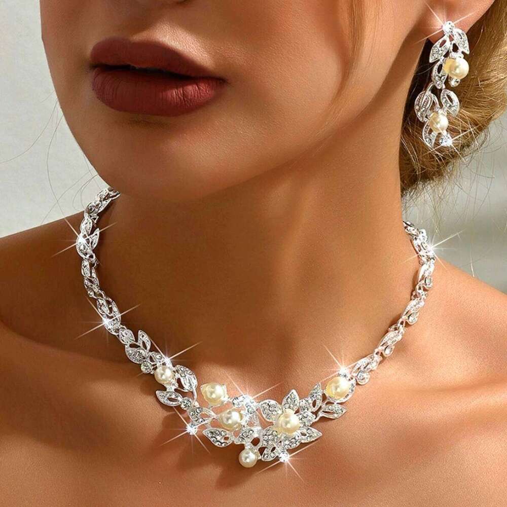 3 pieces of women's trendy leaves, pearls, earrings, necklaces, jewelry sets, weddings, banquets, parties, and holiday gifts Z260313