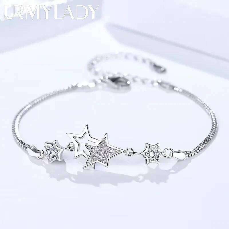 Original 925 Sterling Silver Elegant Charm Crystal Star Bracelets for Women Jewelry Fashion Party Wedding Accessories Z260313