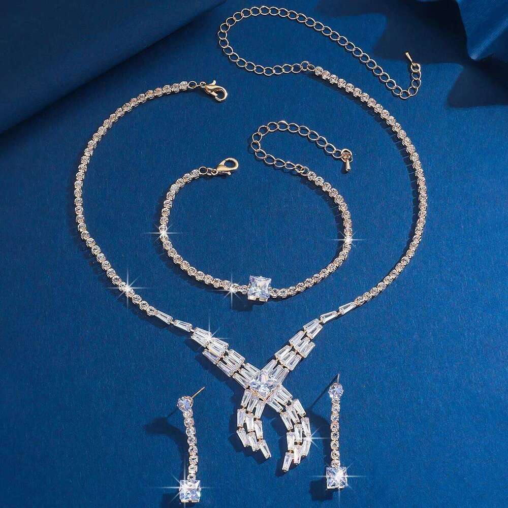 4PC Women's Fashion Geometric Cross Necklace Earrings Bracelet Jewelry Set Suitable for Wedding, Party, Festival Gifts-8509 Z260313