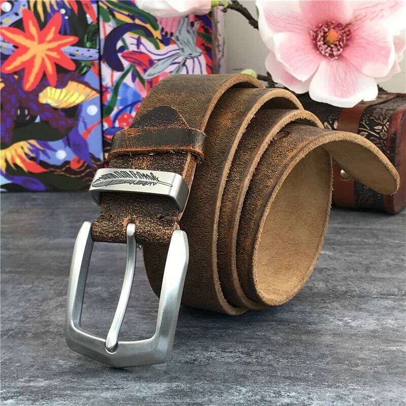 Stainless Steel Buckle Mens Luxury Super Thick Genuine Ceinture Belts Leather Waist Belt Men SBT0006 Z260226