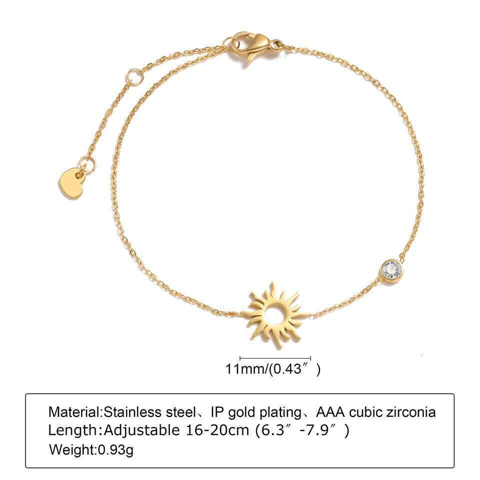 Women Chain Bracelets, Sun Moon Star Heart Geometric Triangle Charms Bracelet, Adjustable Gold Color Stainless Steel Jewelry Z260313
