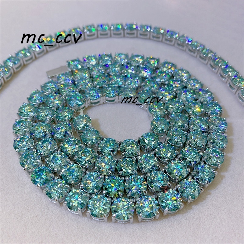 Hip Hop Hot Sell Factory Direct Sell Sterling Silver 925 White Gold 65mm Blue Moissanite Tennis Chain