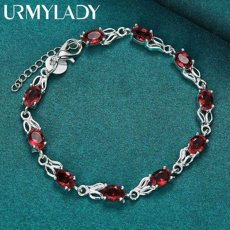 URMYLADY 925 Sterling Silver Charm Red AAA Zircon Chain Bracelet For Women Wedding Engagement Celebration Party Fashion Jewelry Z260313